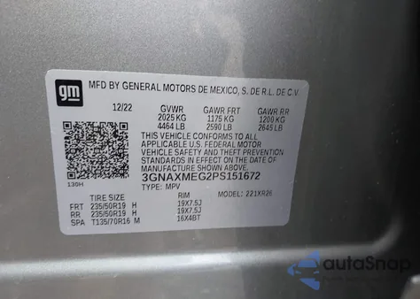 2023 Chevrolet Equinox Fwd Rs from USA, damaged, VIN 3GNAXMEG2PS151672